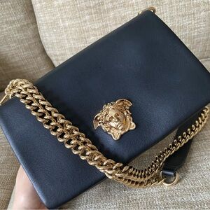 Versace black leather Chain-Link Medusa flap Crossbody Bag
